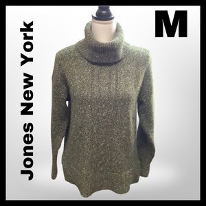 EUC JONES NEW YORK COWL NECK OLIVE GREEN LONG SLEEVE SWEATER SZ M